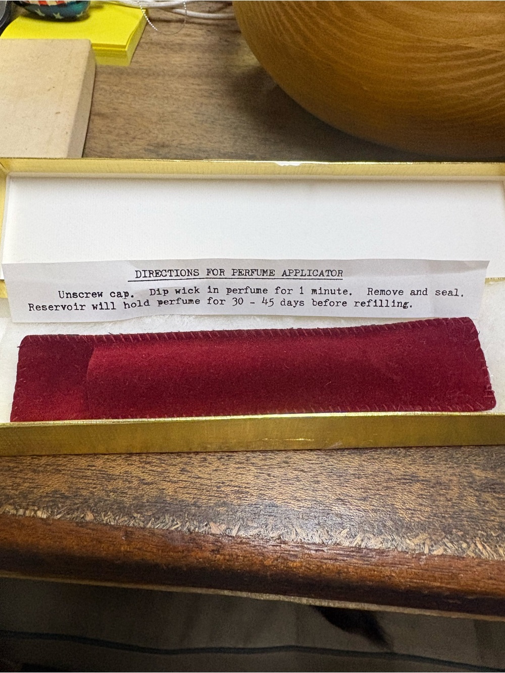 Vintage Burgundy Wood Perfume Atomizer with Velvet Sleeve - Picture 2 of 3